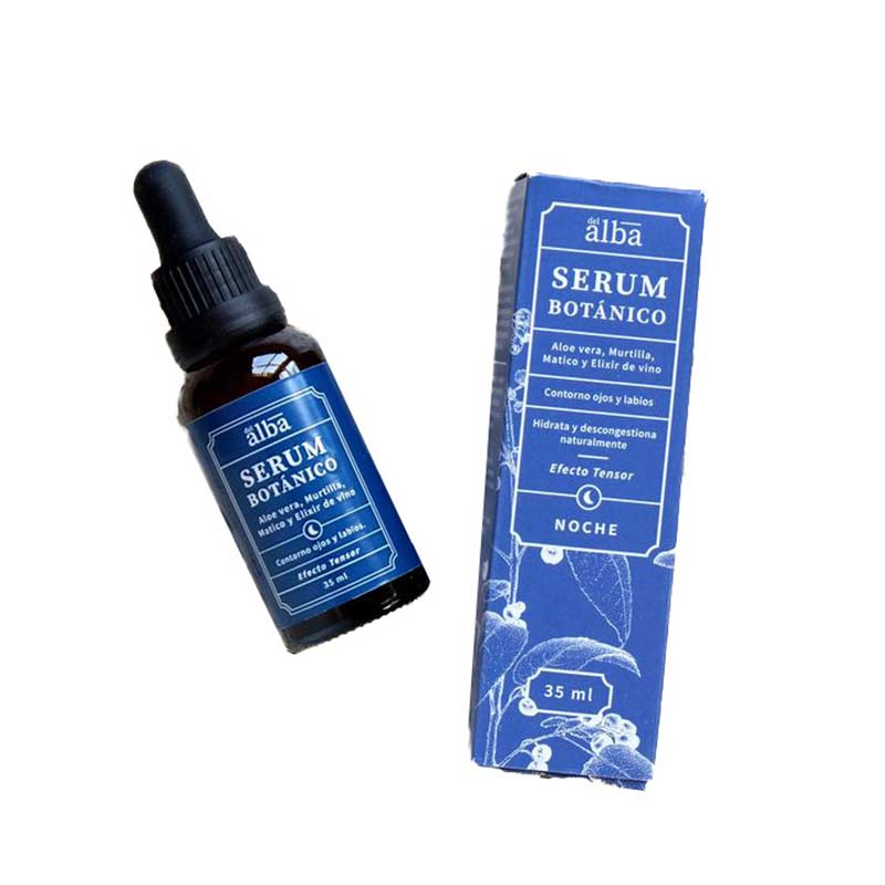 Serum Botanico 35 ml Del Alba.  Diseñada con poderosos extractos vegetales para nutrir y reparar la   vitalidad y la apariencia de las delicadas zonas del contorno de ojos  y labios