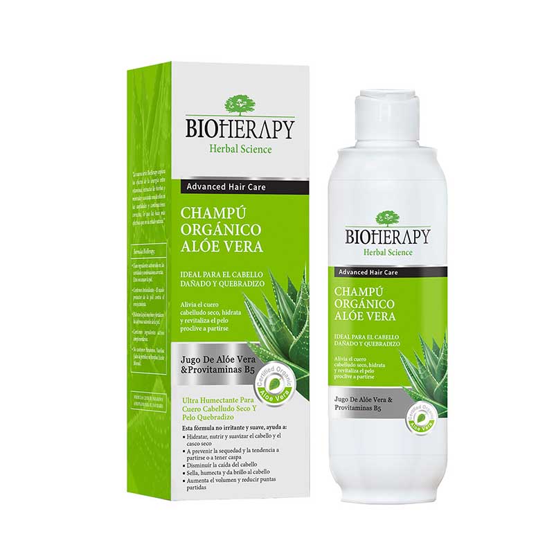 ChampÃƒÂ º orgánico Aloe Vera 330ml Bioherapy. Alivia el cuero cabelludo seco, hidrata y revitaliza el pelo proclive a partirse.